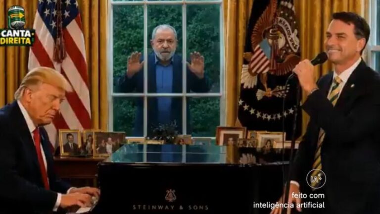 Eduardo publica vídeo de IA com “dueto” de Flávio e Trump