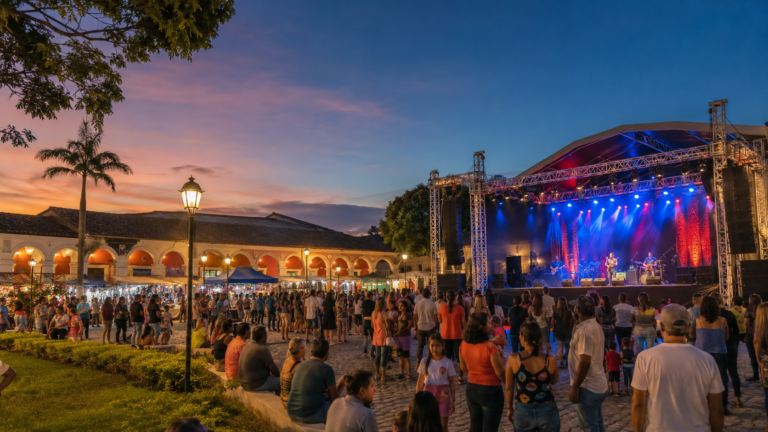 Celebração pública com palco de shows em Água Preta, Pernambuco